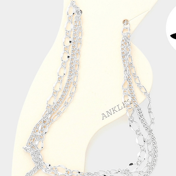 Triple Layered Rhodium Silver Link Chain Style Anklet Fashion Jewelry Accessory - Picture 2 of 2